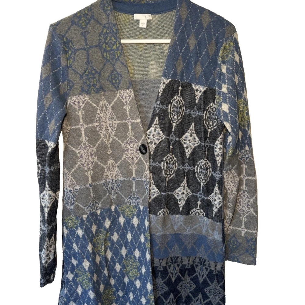 J Jill Cardigan Sweater Patchwork Boho Mixed Media Lagenlook Size Small …